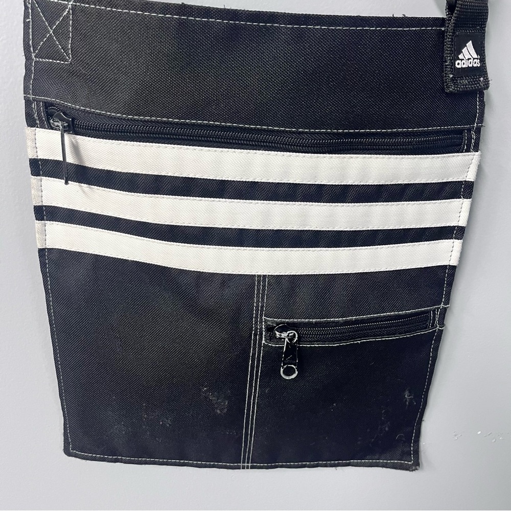 vintage y2k adidas flat crossover messenger bag black 3 stripe adjustable - Picture 2 of 14